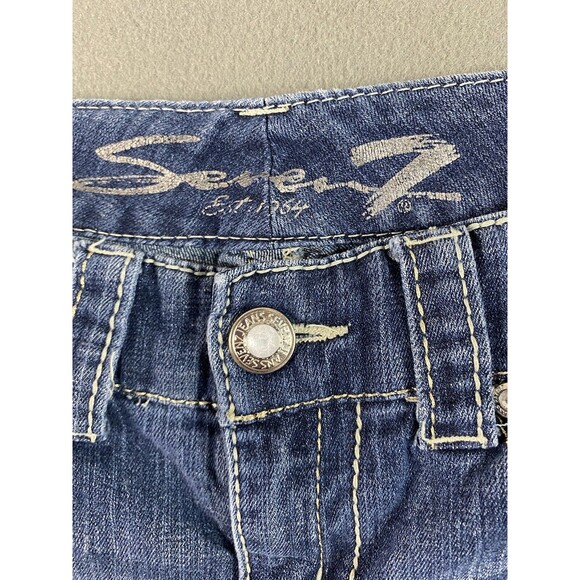Seven 7 Jean Shorts Womens 30x2 Blue Cut Off Frayed Shortie Booty Med Wash Tag 8 - Picture 3 of 13